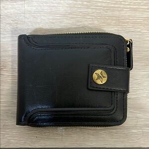 Black Leather Wallet with Gold Button